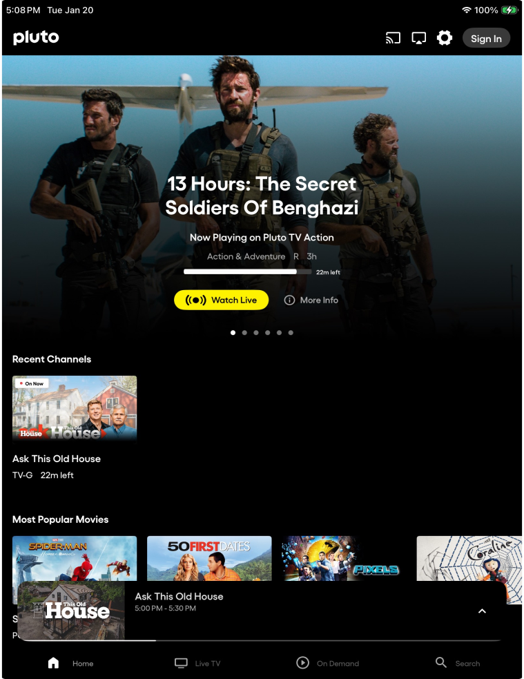 Pluto TV × My5 tablet design — portrait