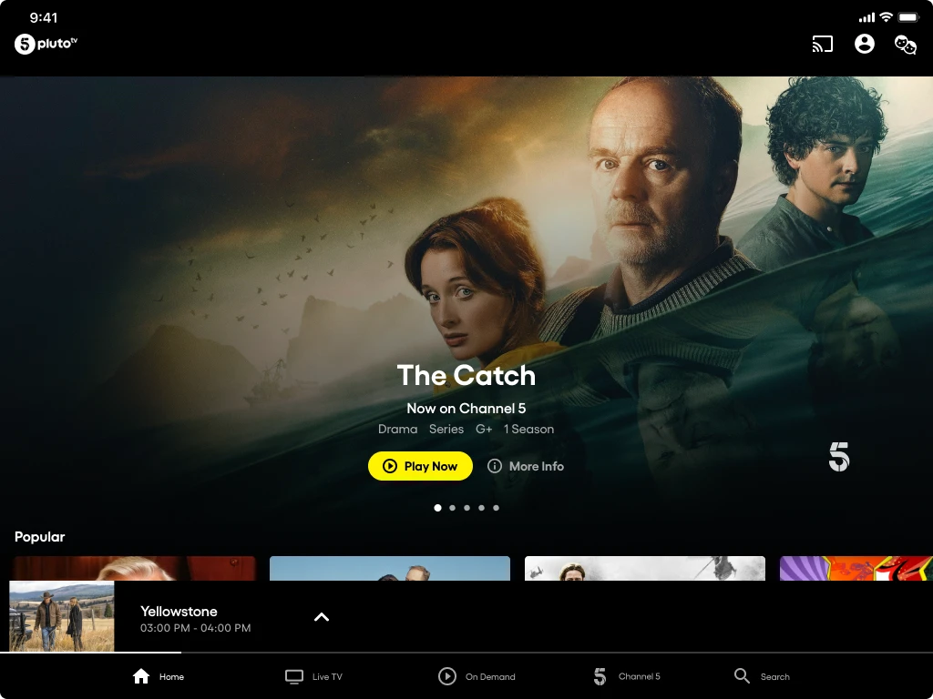 Pluto TV × My5 tablet design — landscape