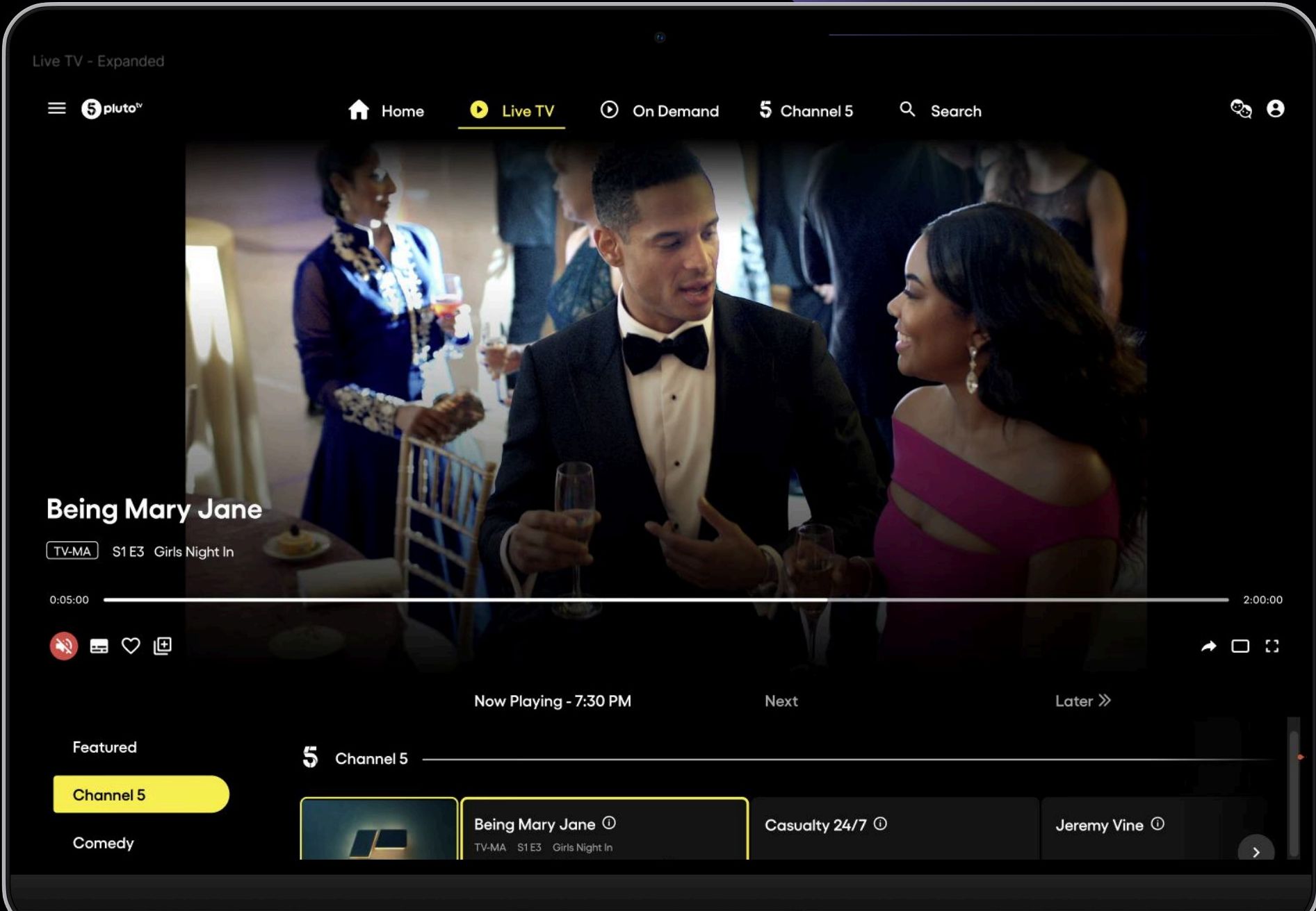 Pluto TV × My5 desktop web design